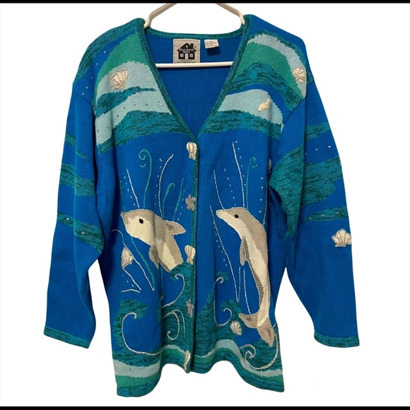 Storybook Knits Sweaters - Storybook Knits Vintage Knitted 90’s Dolphin Statement Cardigan
